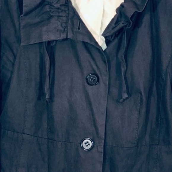 LOFT size M blue grey Cotton ruffle cinch collar button front pleated middy coat - Picture 8 of 16